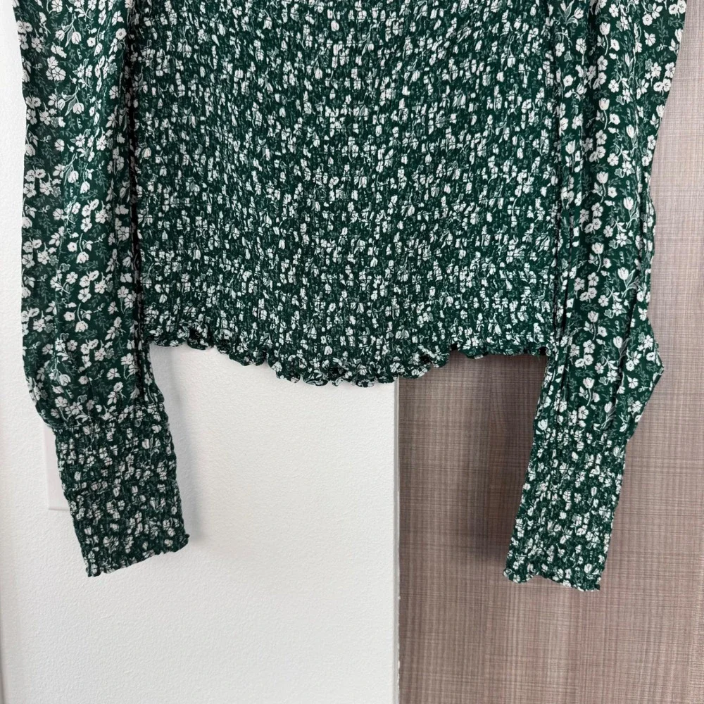Reformation Green Pinto Top Parsley Floral Print Smocked Blouse Size Medium - Picture 7 of 13
